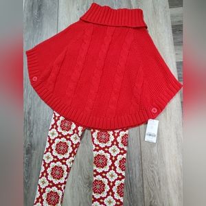 💖💖Little girls Carter's red turtle neck cable knit sweater cape in size 5